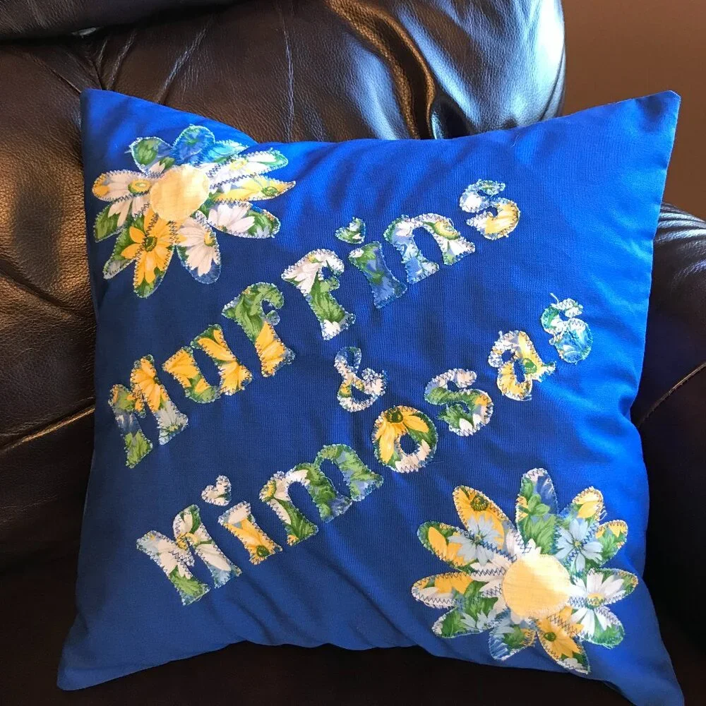 Handmade Cottagecore Pillow Cover, Whimsical Spring Summer Muffins Mimosas 16x16